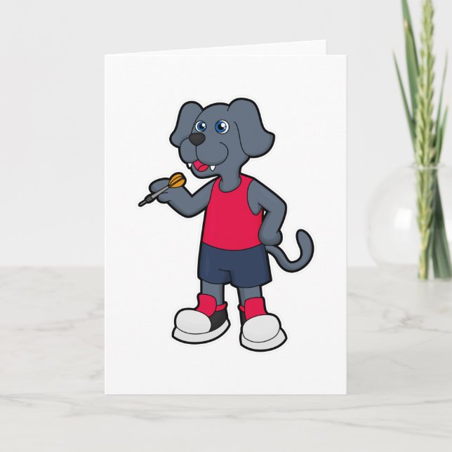 Hund som Dartspelare med Piltstav Kort (Framsida)