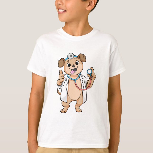 Hund som Doktor med Stethoscope T Shirt (Framsida)