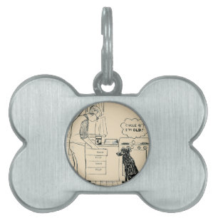 Hund som får äldre namnbricka husdjur