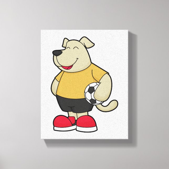 Hund som fotbollsspelare med fotbollsboll canvastryck (Framsida)