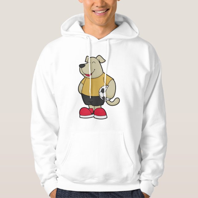 Hund som fotbollsspelare med fotbollsboll hoodie (Framsida)