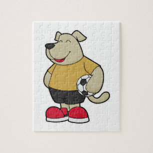 Hund som fotbollsspelare med fotbollsboll pussel
