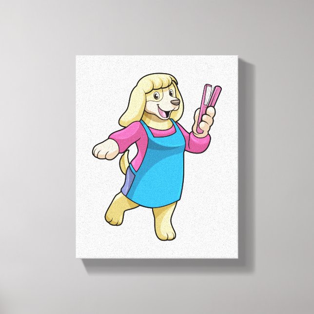 Hund som Hairdresser med Comb Canvastryck (Framsida)