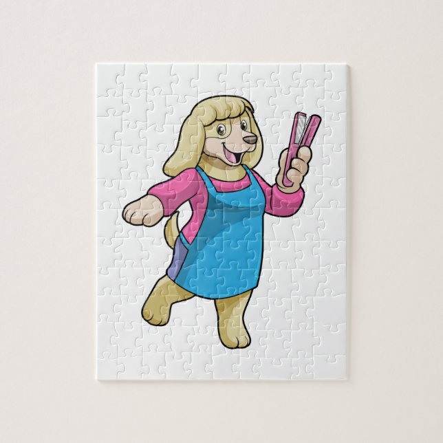 Hund som Hairdresser med Comb Pussel (Vertikal)