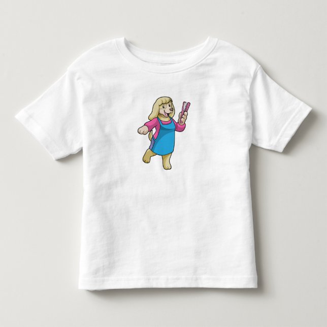 Hund som Hairdresser med Comb T Shirt (Framsida)