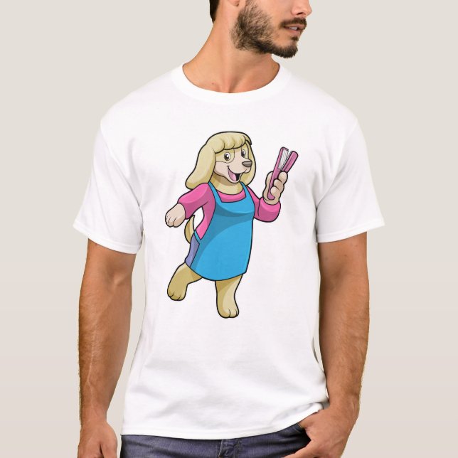 Hund som Hairdresser med Comb T Shirt (Framsida)