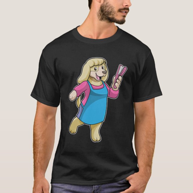 Hund som Hairdresser med Comb T Shirt (Framsida)