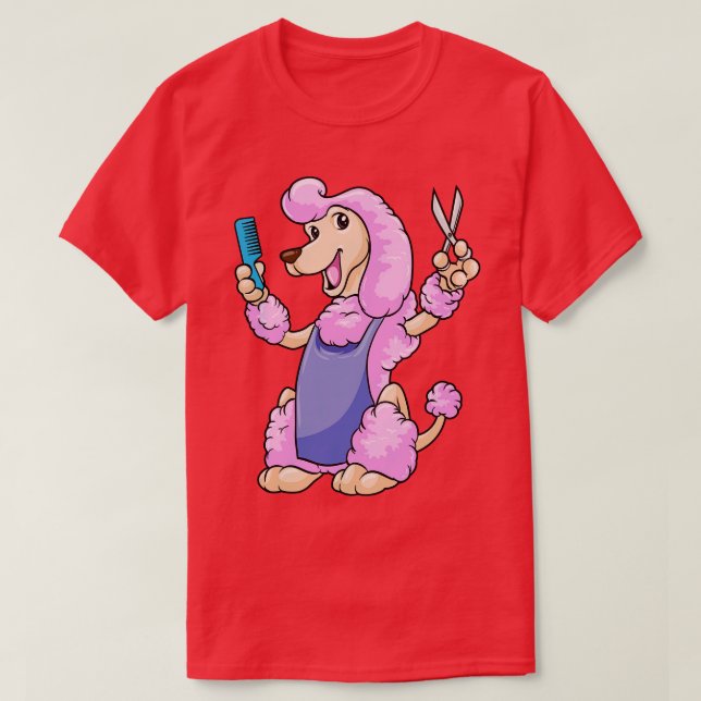 Hund som hårstylist med sax och komb t shirt (Design framsida)