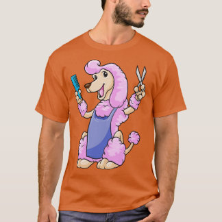 Hund som hårstylist med sax och komb t shirt
