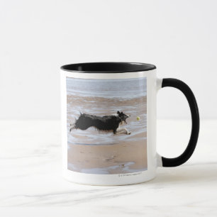 Hund som jagar en boll på stranden mugg