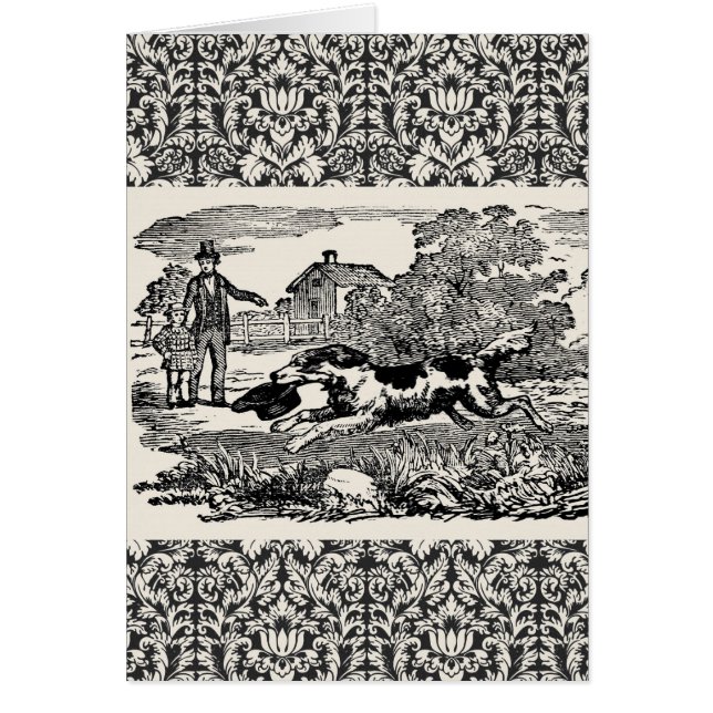 Hund som kör antika husdjurskonst som segrare hälsningskort (Framsidan)