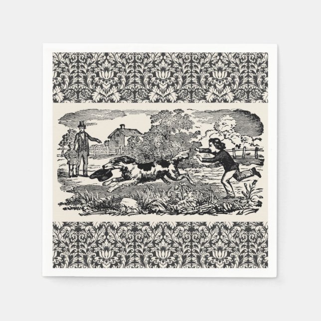 Hund som kör antika husdjurskonst som segrare pappersservett (Framsidan)