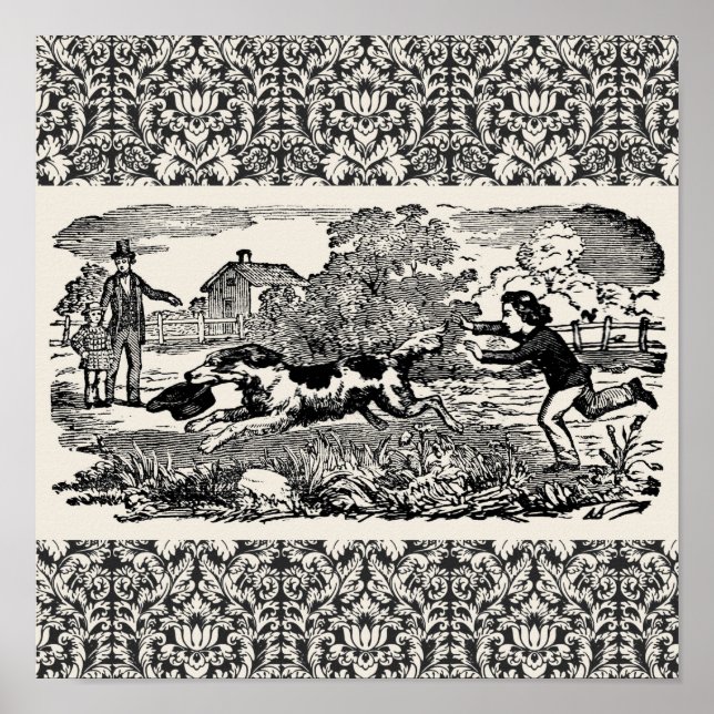 Hund som kör antika husdjurskonst som segrare poster (Framsidan)