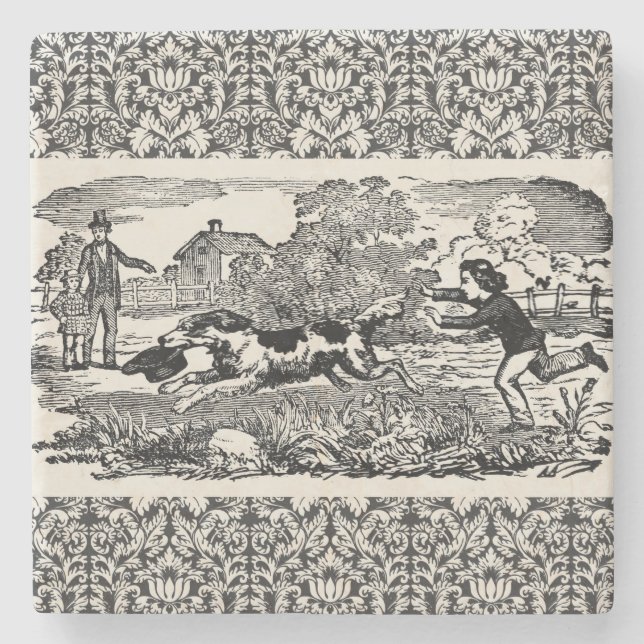 Hund som kör antika husdjurskonst som segrare underlägg sten (Framsidan)