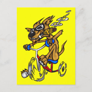 Hund som kör cykel vykort