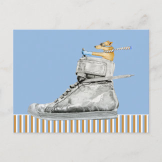 Hund som kör ett vykort med skidformat format