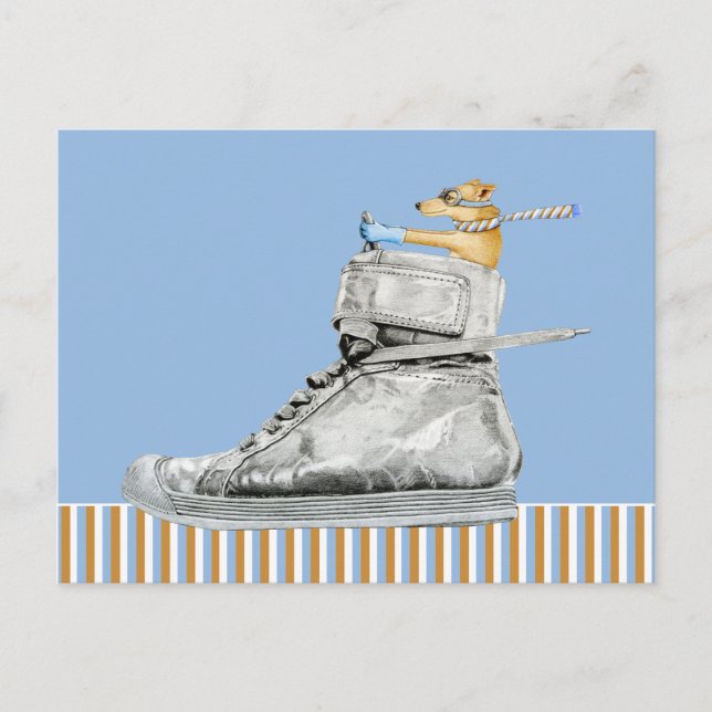 Hund som kör ett vykort med skidformat format (Framsida)