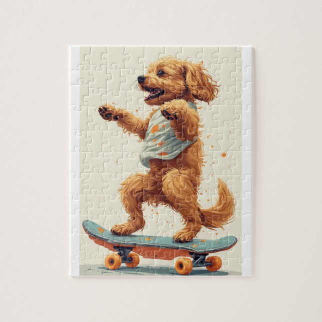 Hund som kör skateboard-pussel pussel (Vertikal)