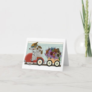 Hund som kör tom notecard för blommaleveransvagn kort