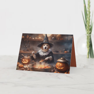 Hund som lagar mat på Halloween i sitt kök hälsar Kort