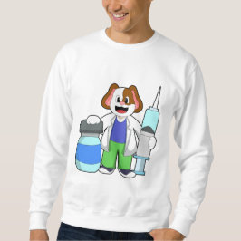 Hund som läkare med spruta lång ärmad tröja
