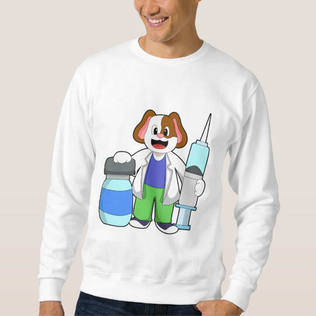 Hund som läkare med spruta lång ärmad tröja (Framsida)