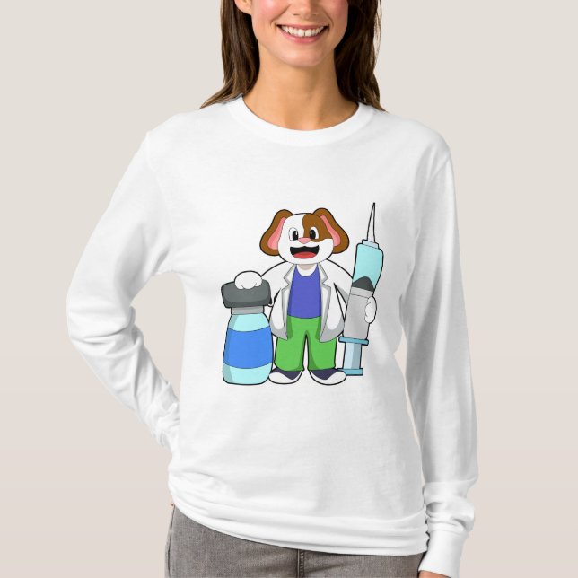 Hund som läkare med spruta t shirt (Framsida)