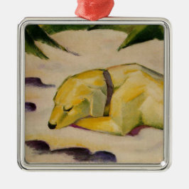 Hund som Ljuger i Snö (av Franz Marc) Julgransprydnad Metall