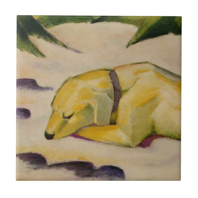 Hund som Ljuger i Snö (av Franz Marc) Kakelplatta (Framsidan)