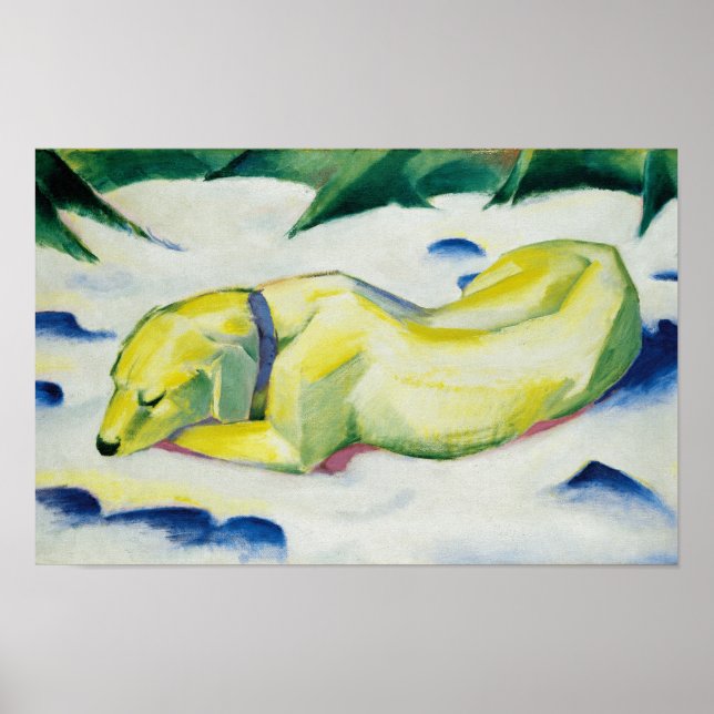 Hund som Ljuger i Snö-målningen av Franz Marc Poster (Framsidan)