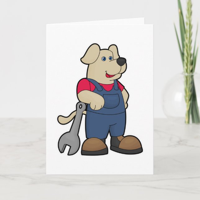 Hund som Mechanic med Wrench Kort (Framsida)