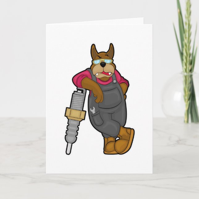 Hund som mekaniker med tändstift kort (Framsida)