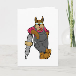 Hund som mekaniker med tändstift kort