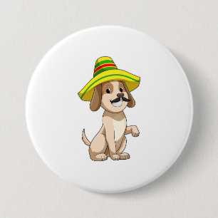 Hund som mexikan med straw hat knapp