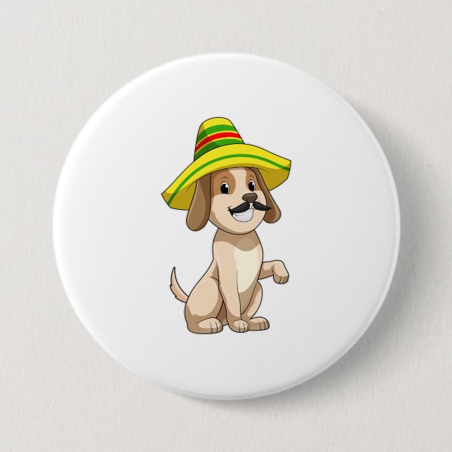 Hund som mexikan med straw hat knapp (Framsida)