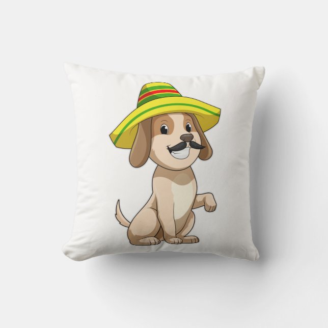Hund som mexikan med straw hat kudde (Framsida)