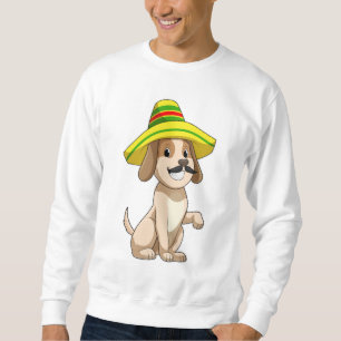 Hund som mexikan med straw hat lång ärmad tröja