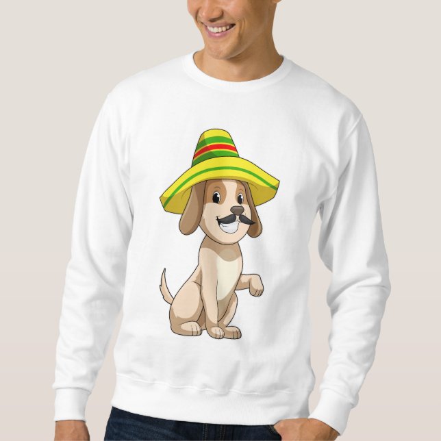 Hund som mexikan med straw hat lång ärmad tröja (Framsida)