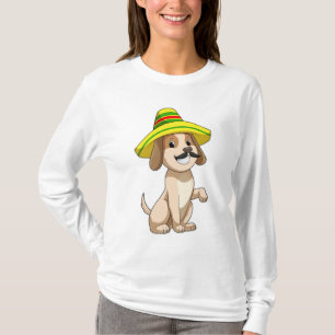 Hund som mexikan med straw hat t shirt