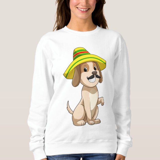 Hund som mexikan med straw hat t shirt (Framsida)