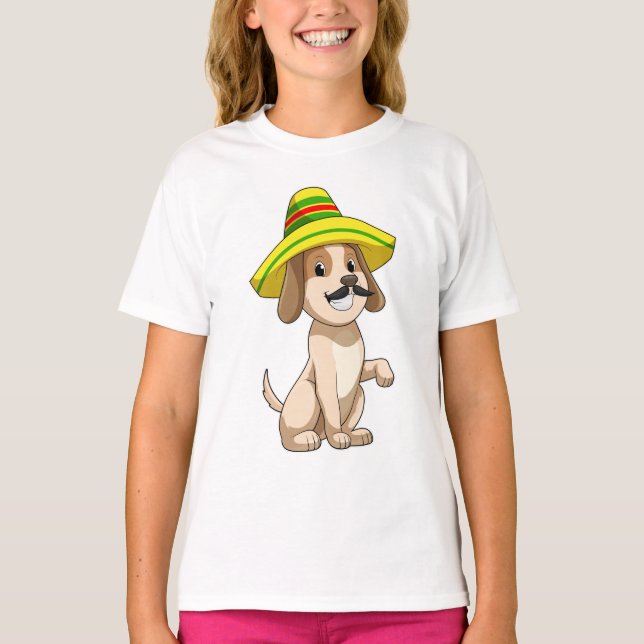 Hund som mexikan med straw hat t shirt (Framsida)