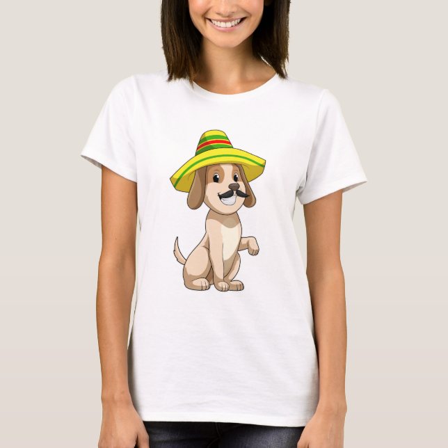 Hund som mexikan med straw hat t shirt (Framsida)