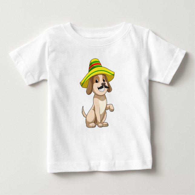 Hund som mexikan med straw hat t shirt (Framsida)