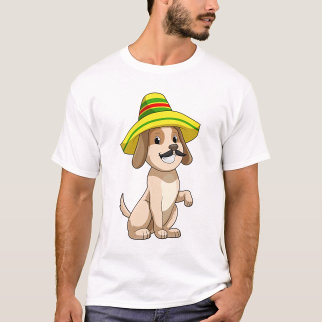 Hund som mexikan med straw hat t shirt (Framsida)
