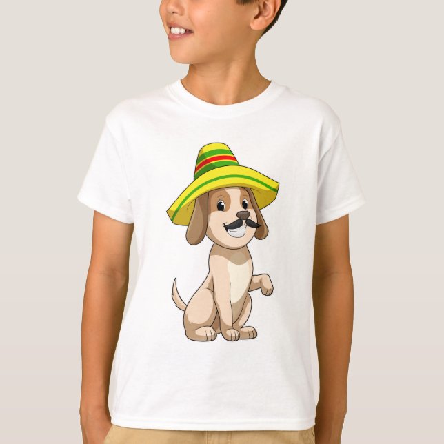 Hund som mexikan med straw hat t shirt (Framsida)