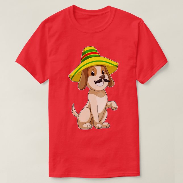 Hund som mexikan med straw hat t shirt (Design framsida)