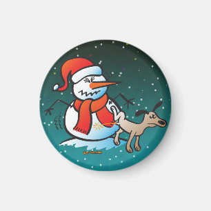 Hund som Peeing på en snögubbe Magnet