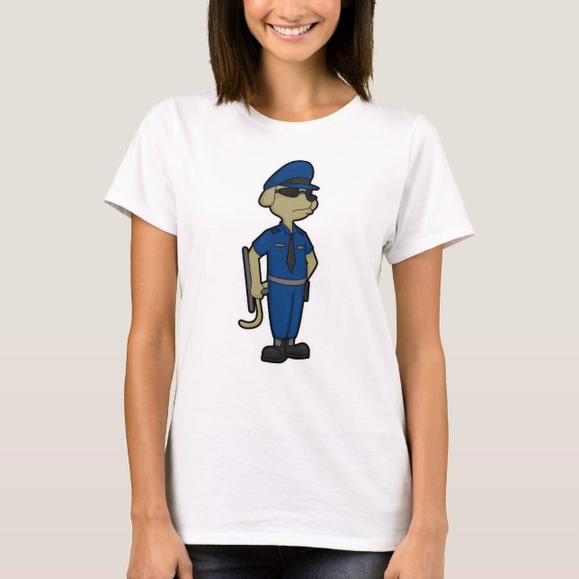 Hund som polis med Baton & Sunglass T Shirt (Framsida)