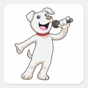 Hund som Singer med mikrofon Fyrkantigt Klistermärke