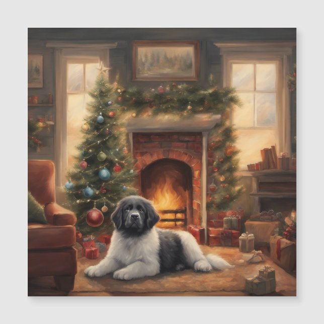 Hund som sitter framför en julgran (Framsida)